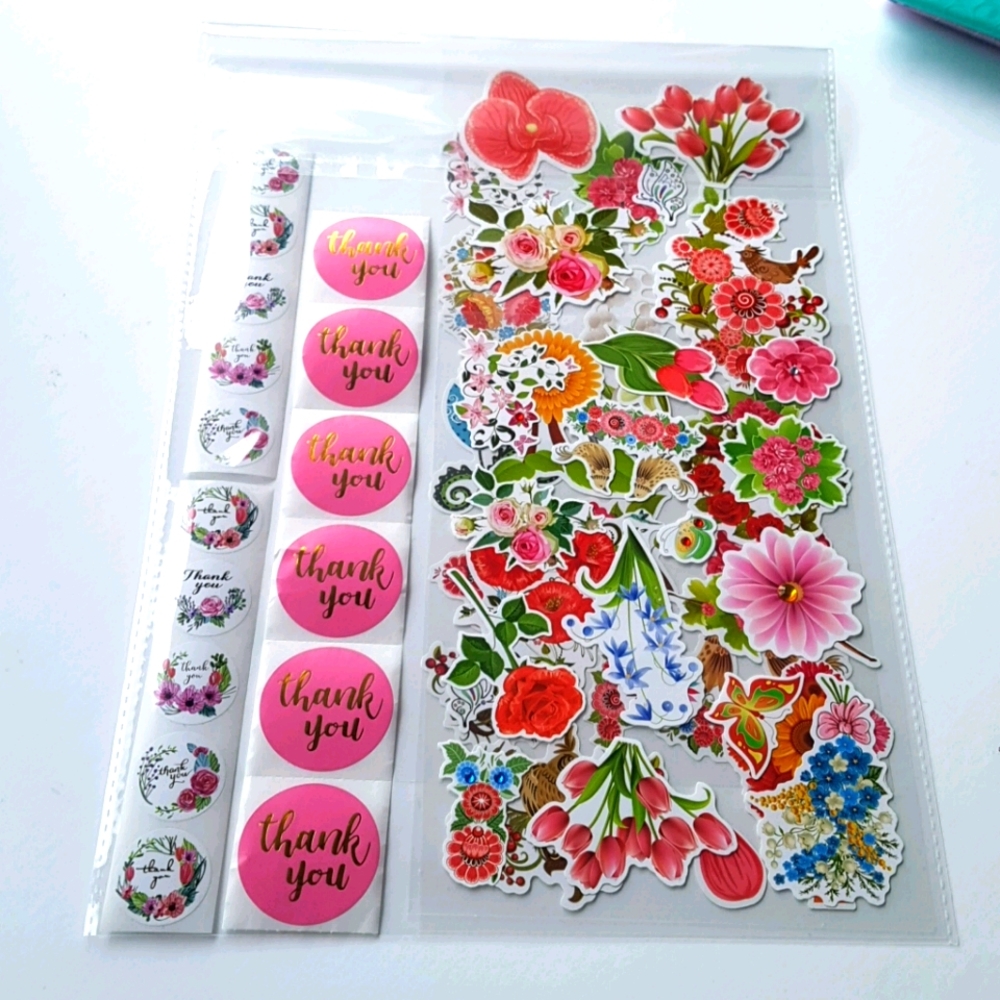 56 pcs Flower Design Thank You Stickers